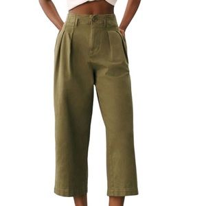 MAEVE ANTHROPOLOGIE GREEN REMI WIDE LEG CROP HIGH RISE CHINO PANTS SZ 4